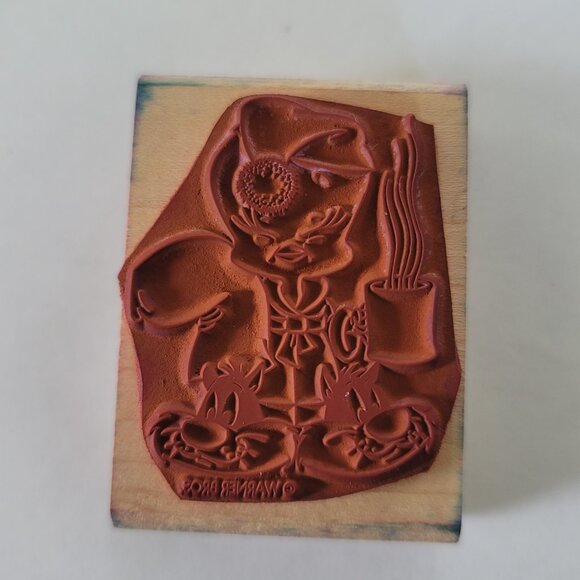 1996 Rubber Stampede Rubber Stamp Bedtime Tweety Bird Wearing Sylvester Slippers - Picture 9 of 11